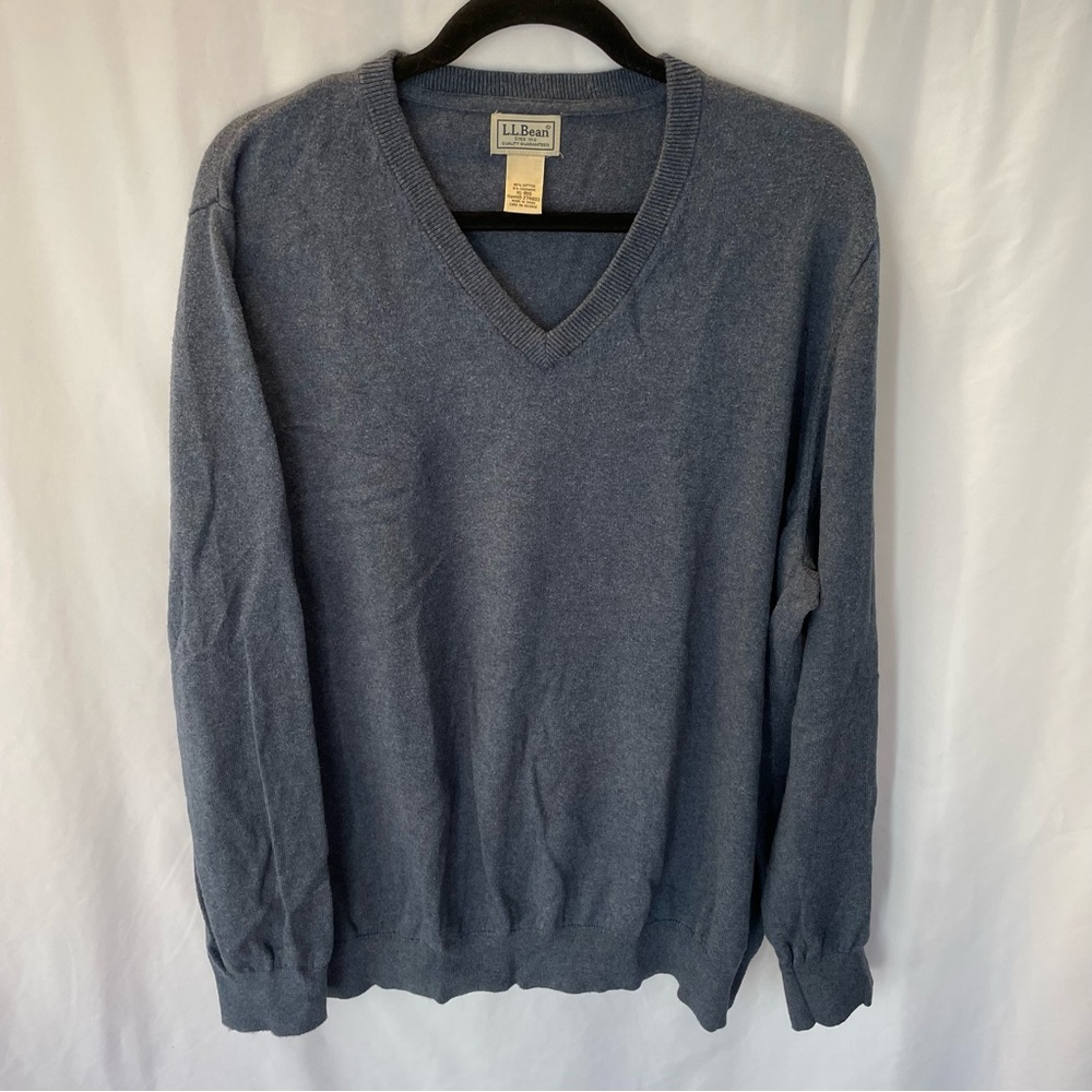L.L. Bean Sweater XL Pullover Knit Cotton Cashmere Long Sleeve V Neck‎ Layering